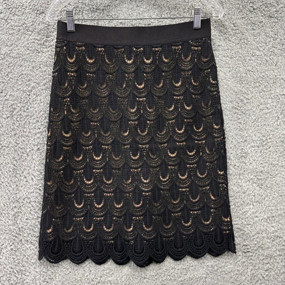 Ann Taylor Size 4 Skirt Black Crochet Skirt Scalloped Bottom Zip‎ Lined Romantic